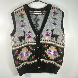 Artesanias Hand Made 100% Alpaca Wool Wood Button Up Knit Vest One Size Stunning